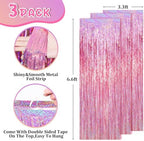Pink Foil Fringe Backdrop Curtains, 3.3x6.6ft, 3pcs in 3.3x6.6ft, alternate view 3