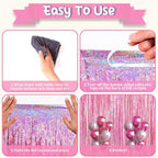 Pink Foil Fringe Backdrop Curtains, 3.3x6.6ft, 3pcs in 3.3x6.6ft, alternate view 4