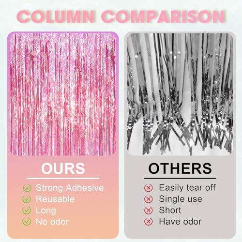 Pink Foil Fringe Backdrop Curtains, 3.3x6.6ft, 3pcs in 3.3x6.6ft, alternate view 5