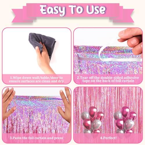 Pink Foil Fringe Backdrop Curtains, 3.3x6.6ft, 6pcs in 3.3x6.6ft, alternate view 3