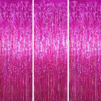 Pink Foil Fringe Backdrop Curtains, 3.3x8.2ft, 3 Pack in 3.3x8.2ft