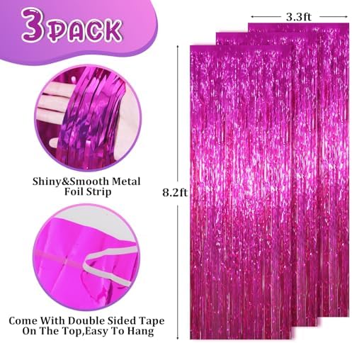 Pink Foil Fringe Backdrop Curtains, 3.3x8.2ft, 3 Pack in 3.3x8.2ft, alternate view 3