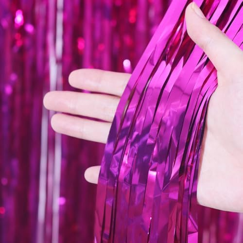 Pink Foil Fringe Backdrop Curtains, 3.3x8.2ft, 3 Pack in 3.3x8.2ft, alternate view 4