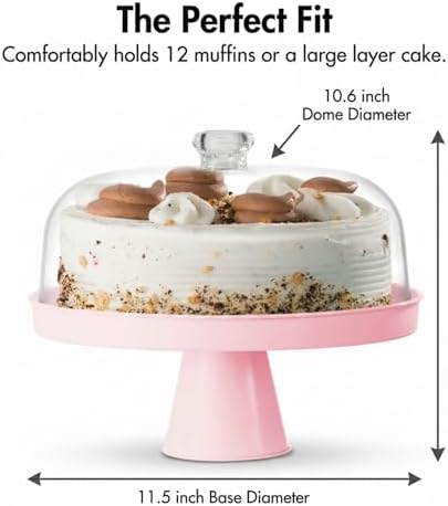 Pink Footed Cake Stand with Acrylic Dome Lid, Serving Platter in Pink, alternate view 3