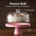 Pink Footed Cake Stand with Acrylic Dome Lid, Serving Platter in Pink, alternate view 5
