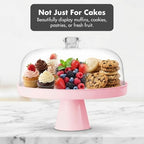 Pink Footed Cake Stand with Acrylic Dome Lid, Serving Platter in Pink, alternate view 7