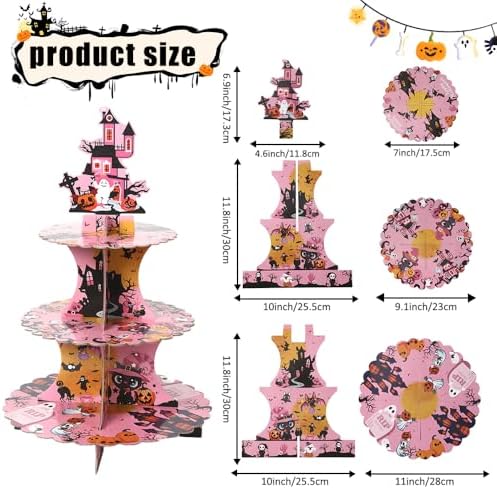 Pink Halloween Cake Stand, Halloween Party Favors, Cupcake Stand for 24 Cupcakes,3 Tier Cardboard Cupcake, alternate view 2