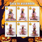 Pink Halloween Cake Stand, Halloween Party Favors, Cupcake Stand for 24 Cupcakes,3 Tier Cardboard Cupcake, alternate view 4