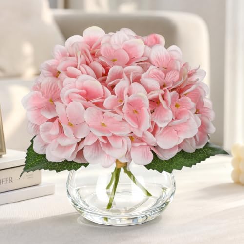 Pink Hydrangea Artificial Flowers in Vase Medium 7inch Silk Fake Hydrangeas Flowers Arrangements with Medium, alternate view