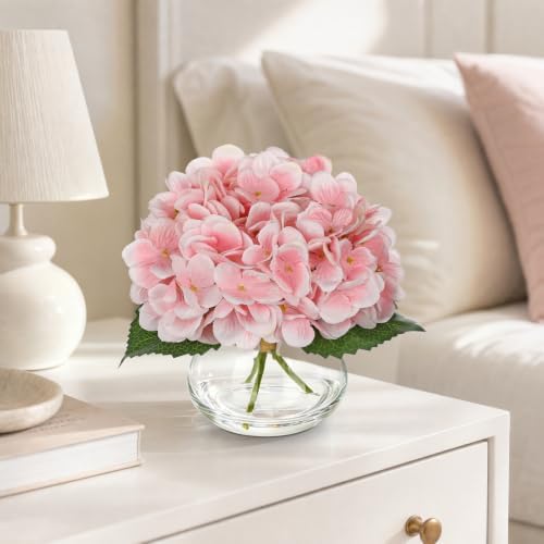 Pink Hydrangea Artificial Flowers in Vase Medium 7inch Silk Fake Hydrangeas Flowers Arrangements with Medium, alternate view