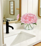 Pink Hydrangea Artificial Flowers with Glass Vase Silk Faux Flowers Arrangements with Clear Faux Water Fake, alternate view 3