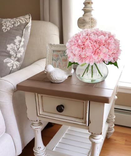 Pink Hydrangea Artificial Flowers with Glass Vase Silk Faux Flowers Arrangements with Clear Faux Water Fake, alternate view 6