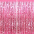 Pink Metallic Fringe Curtains 2 Pack, Tinsel Backdrop for Parties