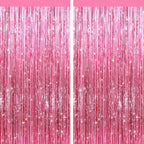 Pink Metallic Fringe Curtains 2 Pack, Tinsel Backdrop for Parties