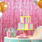 Pink Metallic Fringe Curtains 2 Pack, Tinsel Backdrop for Parties, alternate view 6