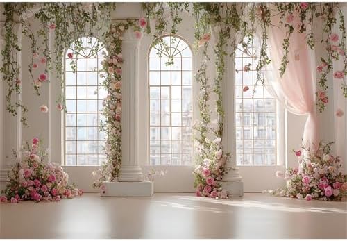 Pink Palace Backdrops 10x8ft White and Pink Windowsills Botanical Background Princess Birthday Party Banner