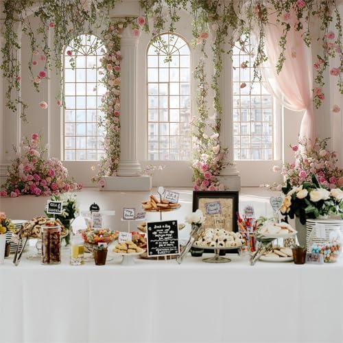 Pink Palace Backdrops 20x10ft White and Pink Windowsills Botanical Background Princess Birthday Party Banner, alternate view