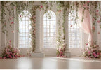 Pink Palace Backdrops 7x5ft White and Pink Windowsills Botanical Background Princess Birthday Party Banner