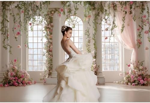 Pink Palace Backdrops 9x6ft White and Pink Windowsills Botanical Background Princess Birthday Party Banner, alternate view 3