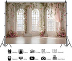 Pink Palace Backdrops 9x6ft White and Pink Windowsills Botanical Background Princess Birthday Party Banner, alternate view 4