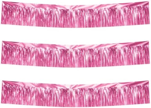 Pink Party Streamers Table Skirt Tinsel 3 Packs 36 Feet Metallic Foil Fringe Garland Wall Ceiling Hanging Fringe