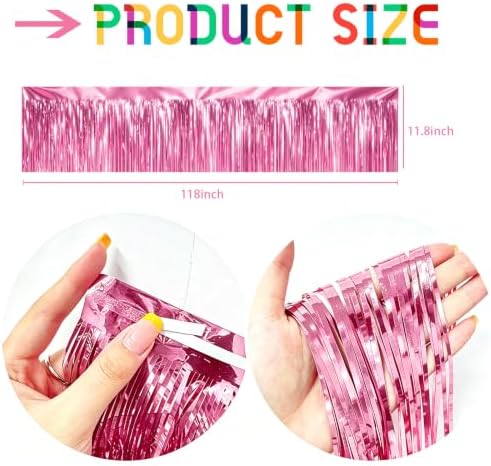 Pink Party Streamers Table Skirt Tinsel 3 Packs 36 Feet Metallic Foil Fringe Garland Wall Ceiling Hanging Fringe, alternate