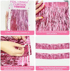 Pink Party Streamers Table Skirt Tinsel 3 Packs 36 Feet Metallic Foil Fringe Garland Wall Ceiling Hanging Fringe, alternate