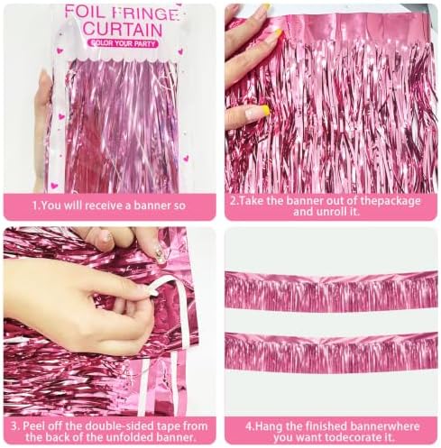 Pink Party Streamers Table Skirt Tinsel 3 Packs 36 Feet Metallic Foil Fringe Garland Wall Ceiling Hanging Fringe, alternate