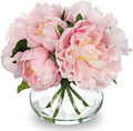 Pink Peonies Artificial Flowers with Glass Vase Medium 7.8inch Faux Peonies Look Real Peony Fake Flowers Silk
