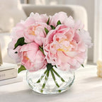 Pink Peonies Artificial Flowers with Glass Vase Medium 7.8inch Faux Peonies Look Real Peony Fake Flowers Silk, alternate view
