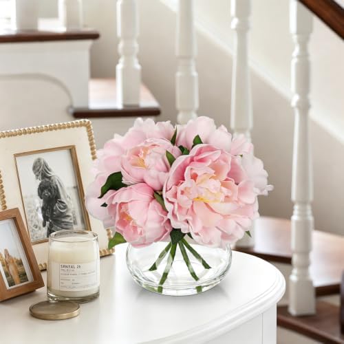 Pink Peonies Artificial Flowers with Glass Vase Medium 7.8inch Faux Peonies Look Real Peony Fake Flowers Silk, alternate view