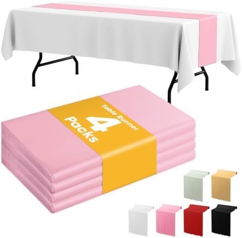 Pink Plastic Table Runner Party Decorations, Disposable, 4 Pack