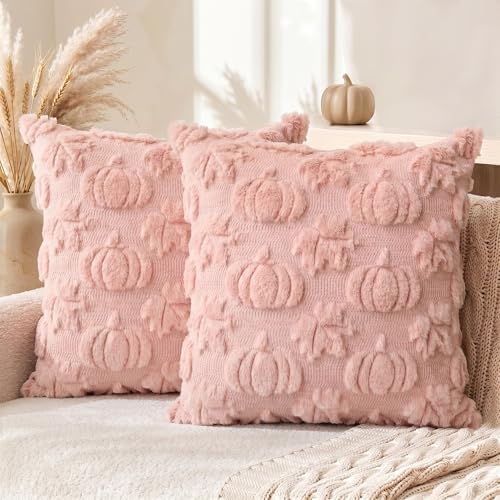 Pink Pumpkin Fall Throw Pillow Covers 18x18 Inch in 18x18 Inch
