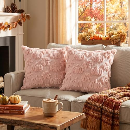 Pink Pumpkin Fall Throw Pillow Covers 18x18 Inch in 18x18 Inch, alternate view 2