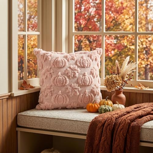 Pink Pumpkin Fall Throw Pillow Covers 18x18 Inch in 18x18 Inch, alternate view 3
