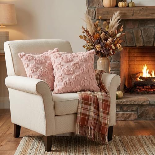 Pink Pumpkin Fall Throw Pillow Covers 18x18 Inch in 18x18 Inch, alternate view 4