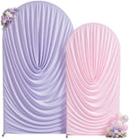 Pink Purple Draped Arch Backdrop Covers 7.2 and 6 FT, Lavender Draped Arch Cover Stretchy Backdrop Set of 2 for