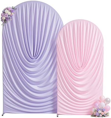 Pink Purple Draped Arch Backdrop Covers 7.2 and 6 FT, Lavender Draped Arch Cover Stretchy Backdrop Set of 2 for