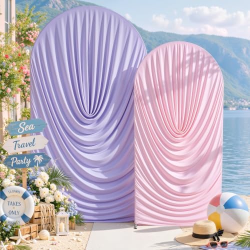 Pink Purple Draped Arch Backdrop Covers 7.2 and 6 FT, Lavender Draped Arch Cover Stretchy Backdrop Set of 2 for, alternate