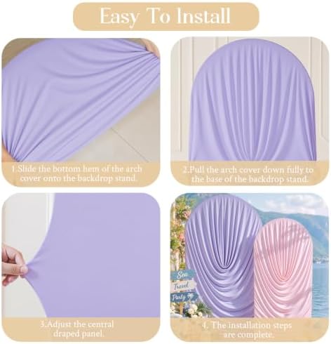 Pink Purple Draped Arch Backdrop Covers 7.2 and 6 FT, Lavender Draped Arch Cover Stretchy Backdrop Set of 2 for, alternate