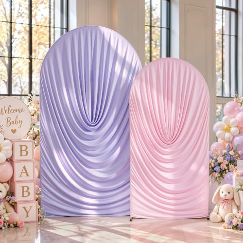 Pink Purple Draped Arch Backdrop Covers 7.2 and 6 FT, Lavender Draped Arch Cover Stretchy Backdrop Set of 2 for, alternate