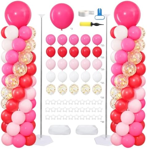 Pink Red Balloons Column 2 Sets Valentines Balloon Tower