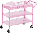 Pink Rolling Utility Cart with Wheels, 990Lbs Heavy Duty Metal Cart with Handle & Shelf Liners, NSF Certified