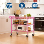Pink Rolling Utility Cart with Wheels, 990Lbs Heavy Duty Metal Cart with Handle & Shelf Liners, NSF Certified, alternate view