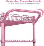 Pink Rolling Utility Cart with Wheels, 990Lbs Heavy Duty Metal Cart with Handle & Shelf Liners, NSF Certified, alternate view