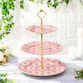 Pink Rose 3 Tier Cake Stand Ceramic Tiered Serving Tray in Pink