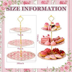 Pink Rose 3 Tier Cake Stand Ceramic Tiered Serving Tray in Pink, alternate view 2