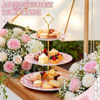 Pink Rose 3 Tier Cake Stand Ceramic Tiered Serving Tray in Pink, alternate view 3