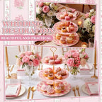 Pink Rose 3 Tier Cake Stand Ceramic Tiered Serving Tray in Pink, alternate view 4