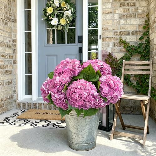 Pink Rose Red Hydrangea Artificial Flowers, Faux Hydrangea Flowers Outdoors, 21in Real Touch Latex Faux, alternate view 2